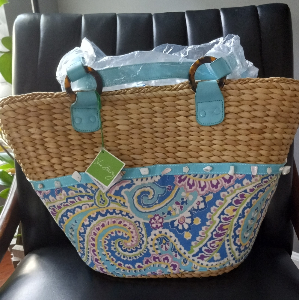 NWT VERA BRADLEY Straw Tote "Capri Blue.        #31